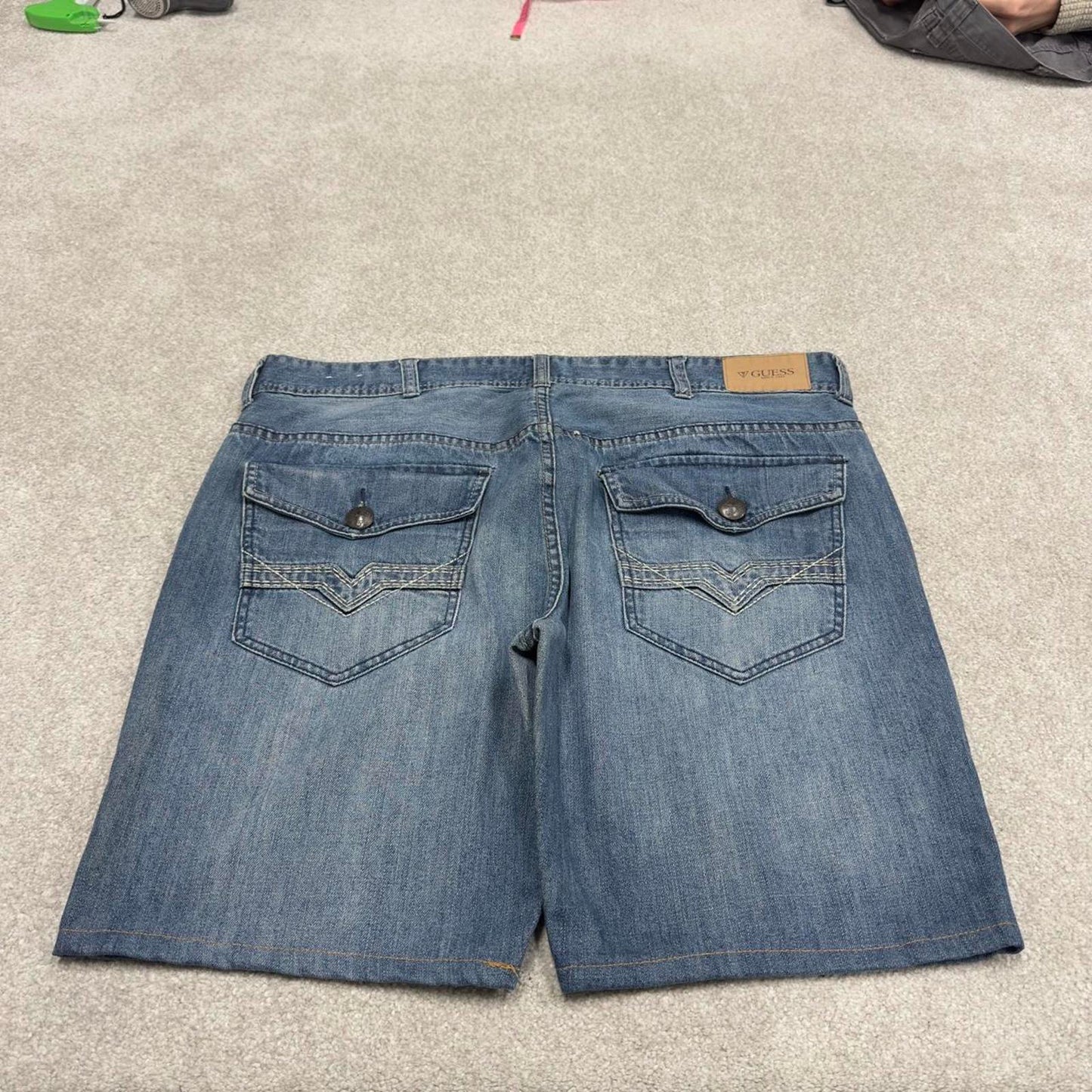 Vintage Y2k GUESS shorts embroidered blue Loose leg denim summer festival jorts