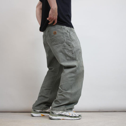 Green baggy Carhartt carpenter jeans W38 L30 wide leg canvas 90s style skater cargos
