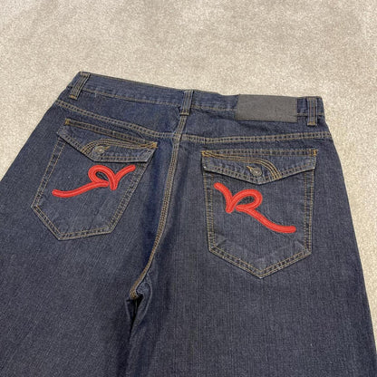 Rocawear baggy denim shorts y2k embroidered navy Long skater surf style jorts