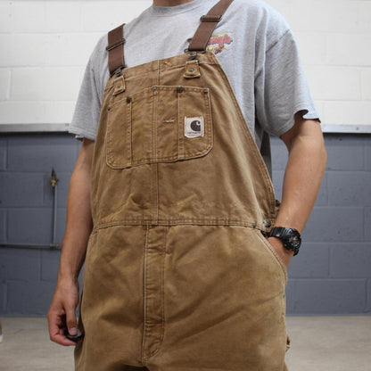 Vintage Carhartt dungarees tan brown overalls Quilted bib & brace utility workwear