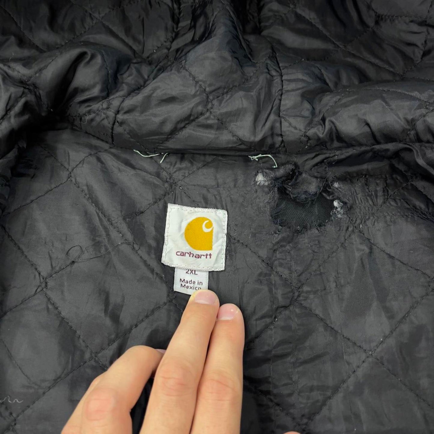 Black Carhartt hooded active jacket 2XL canvas bomber American