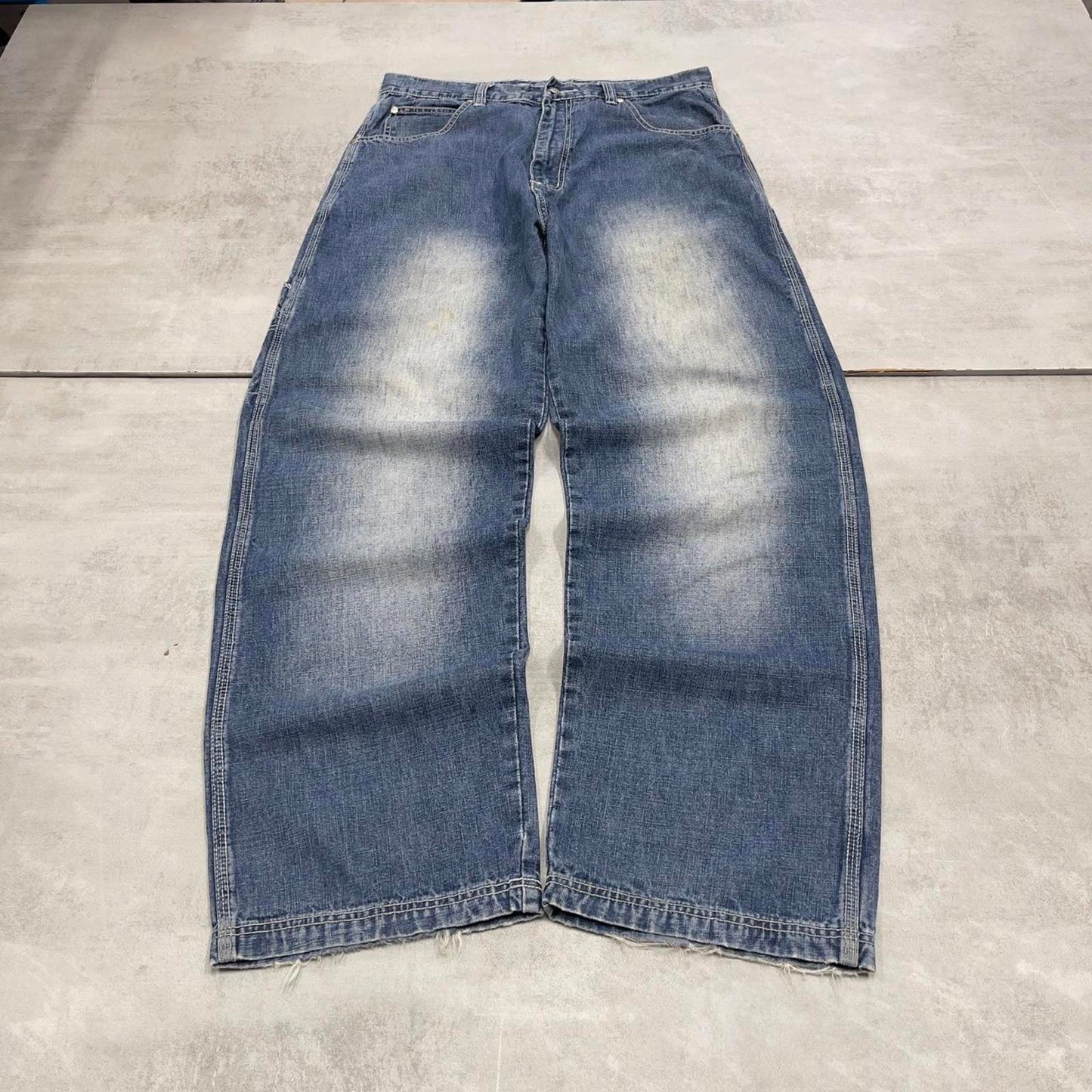 90s baggy carpenter skate jeans W34L34 PJ Mark blue wide leg denim 90s style skater pants casual