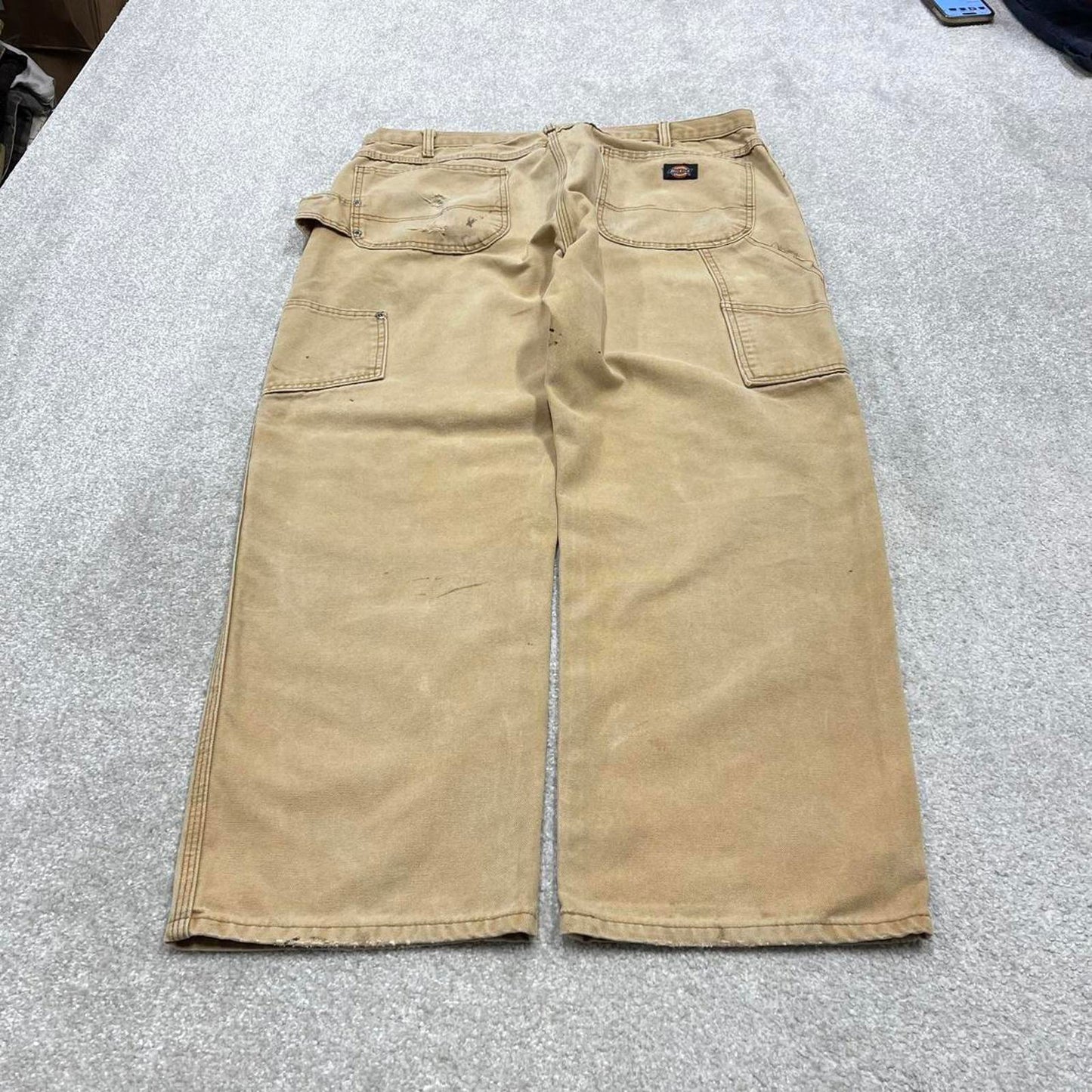 90s baggy Dickies carpenter jeans W38L30 00s skate style tan brown canvas worker cargos