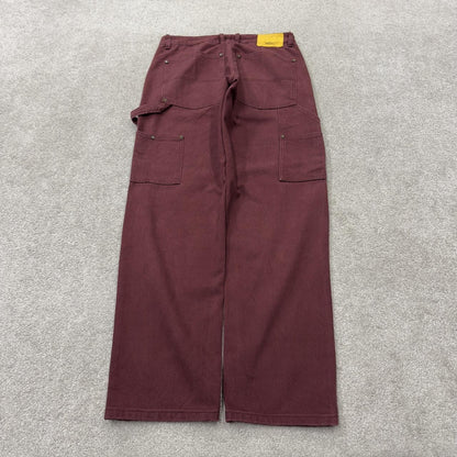 Y2K denim carpenter jeans wesc maroon straight leg skater style utility workwear trousers