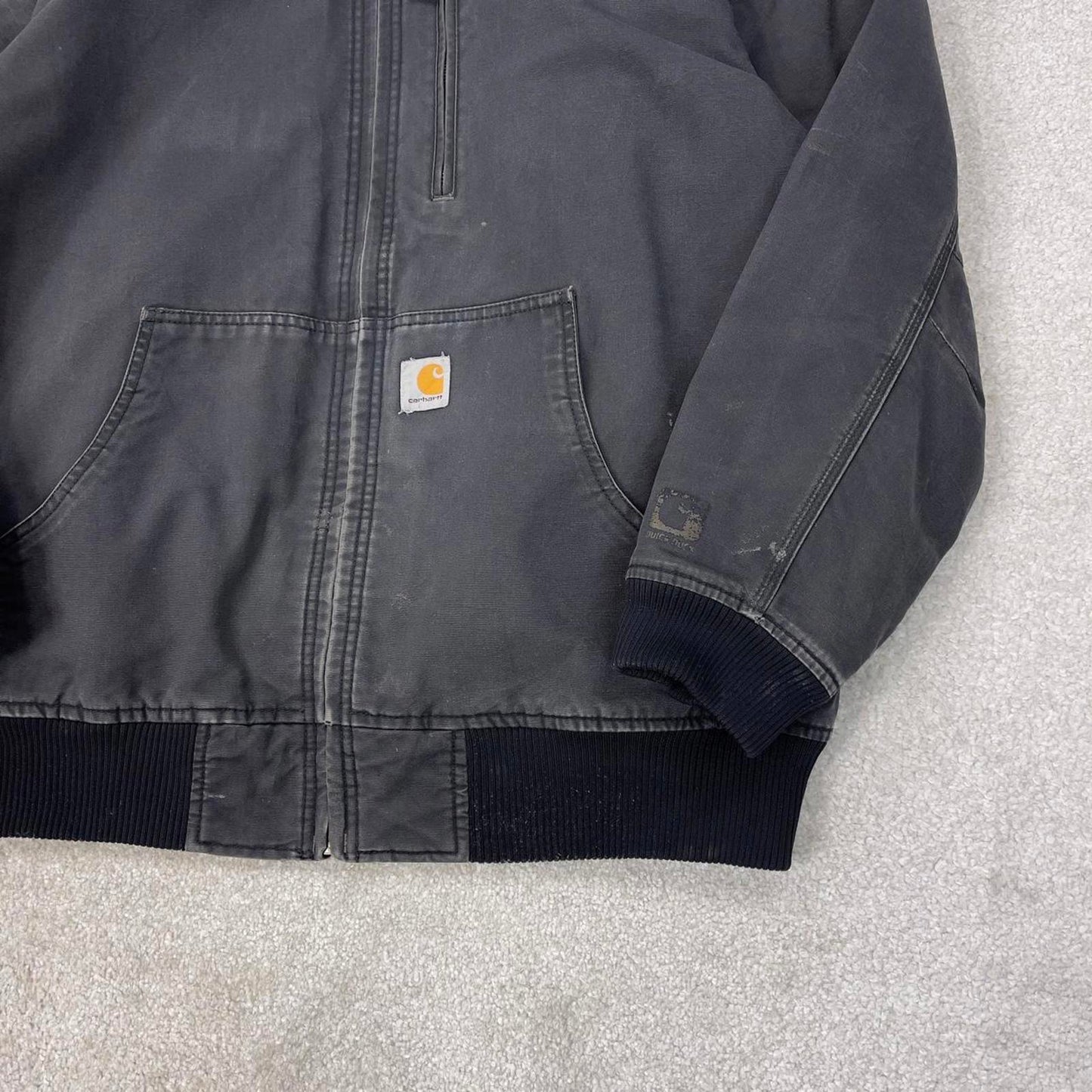 Charcoal grey Carhartt hooded active jacket XL duck canvas bomber