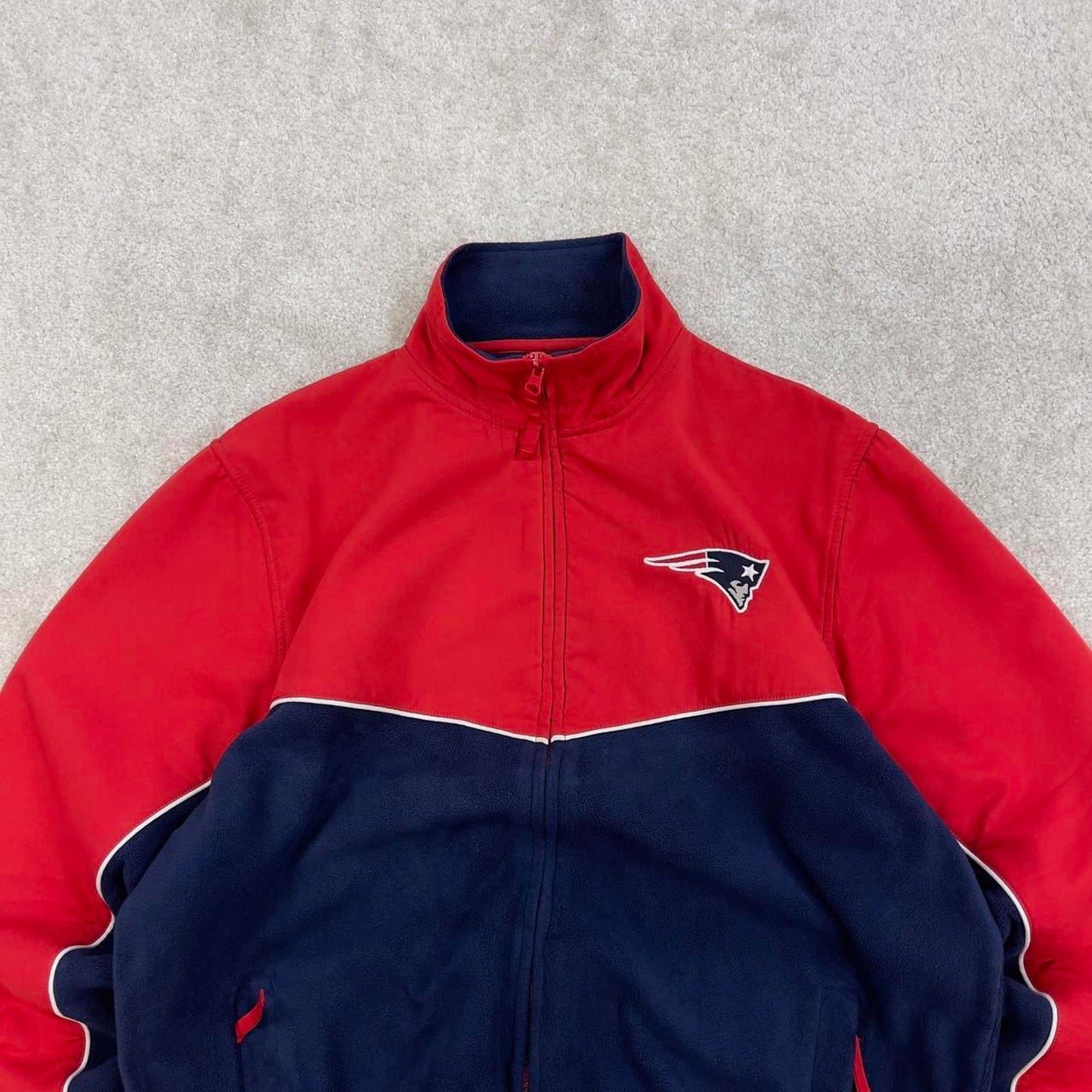 Y2K Red and Navy NFL technical full zip fleece M y2k style autumn new england patriots embroidery