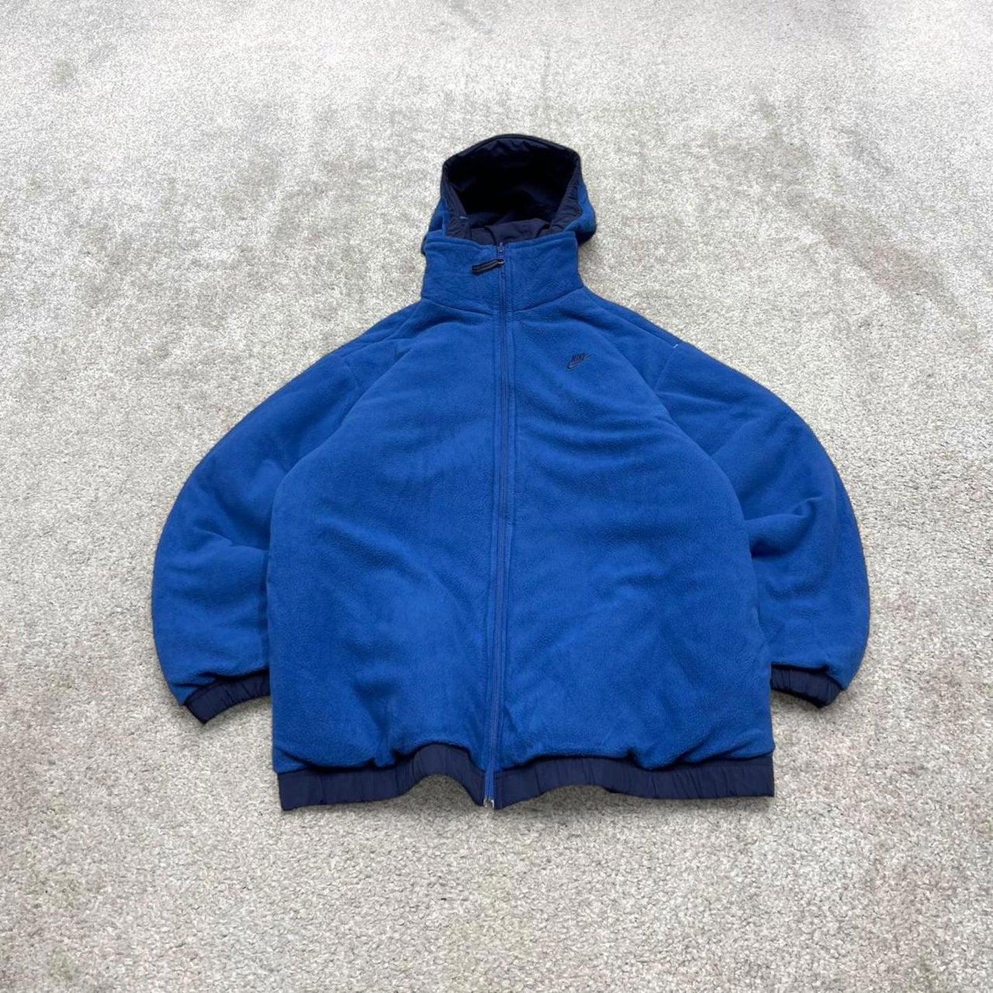 Vintage y2k Nike technical reversible jacket navy Fleece embroidered tech hooded windbreaker coat