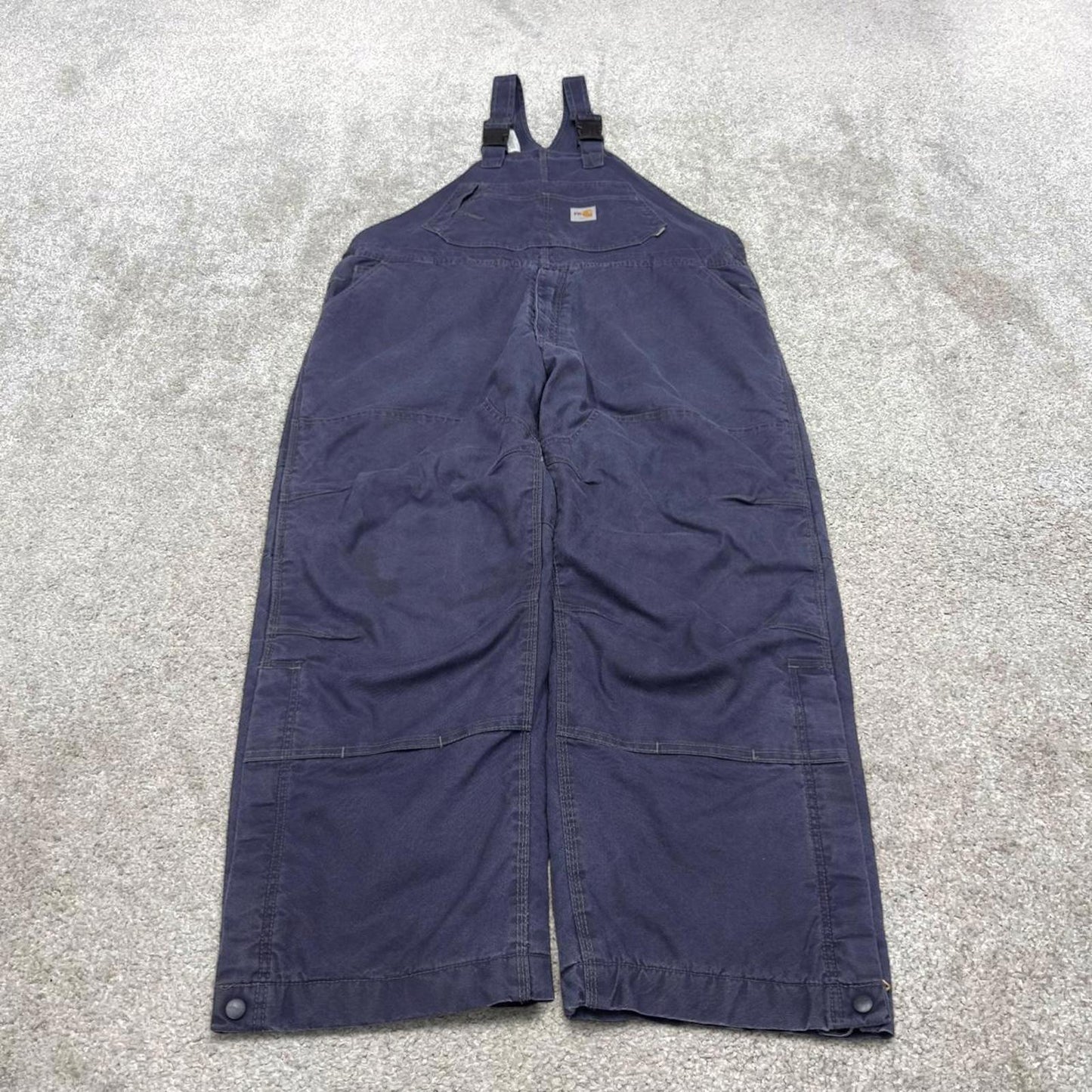 Vintage y2k baggy Carhartt dungarees wide leg navy Fire resistant bib & brace overalls workwear