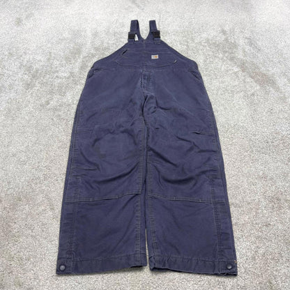 Vintage y2k baggy Carhartt dungarees wide leg navy Fire resistant bib & brace overalls workwear