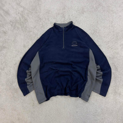 Y2K Navy and Grey NFL technical quarter zip fleece XXL y2k style autumn chicago bears embroidery