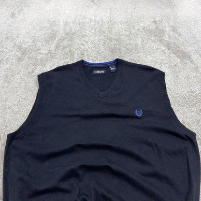 CHAPS knit sweater vest XL men's navy knitted V neck pull over y2k 00s style