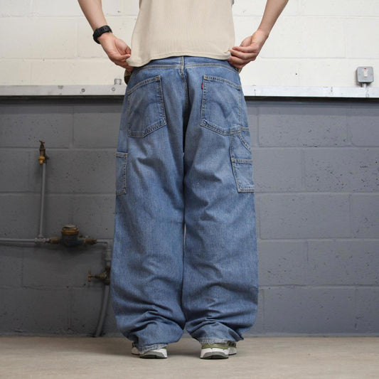 Blue baggy Levis carpenter jeans W38L31 loose skater thick denim 90s style cargos red tab logo