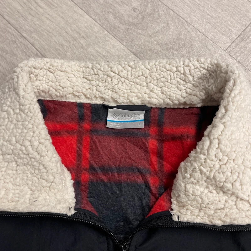 Y2K Columbia checkered fleece shirt red full zip mens large autumnal technical shirt