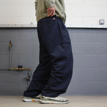 Y2k baggy work pants wide-leg navy Chino style skate trousers Red Kap workwear patch logo