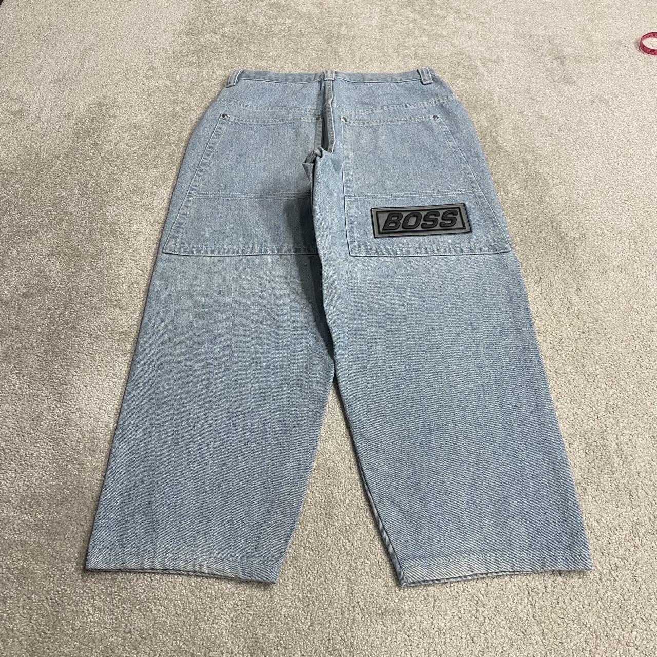 Vintage BOSS baggy jeans y2k W32L28 washed blue denim wide leg skater JNCO style deep pockets