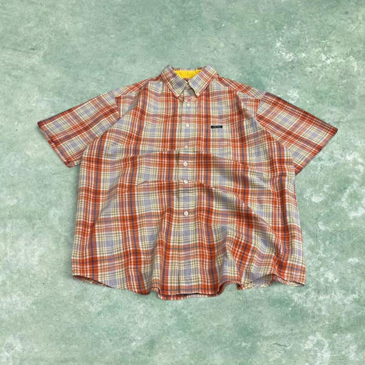 Chaps Ralph Lauren boxy checkered shirt short sleeve orange Surf style check shirt summer festival