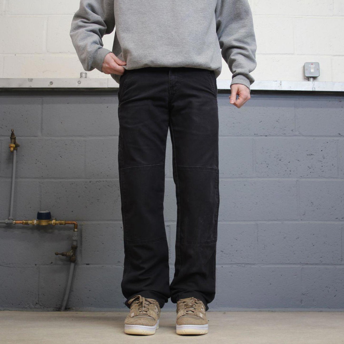 Y2K Dickies double knee carpenter jeans faded black Canvasy flex workwear skater cargos utility