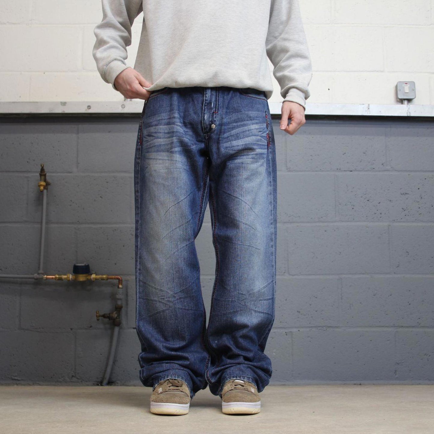 90s y2k Makaveli jeans W36L31 loose blue denim embroidered skate style hip hop pants