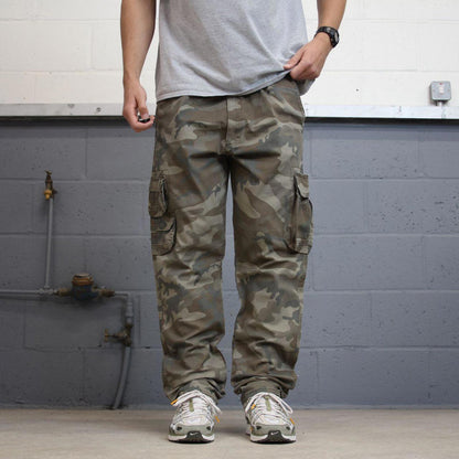 Camo Wrangler cargo pants W40L32 khaki forest camouflage straight y2k style cargo trousers