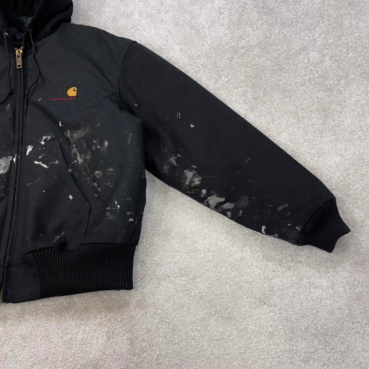 Vintage Black Carhartt active jacket Medium quilt lined hooded skater style jacket