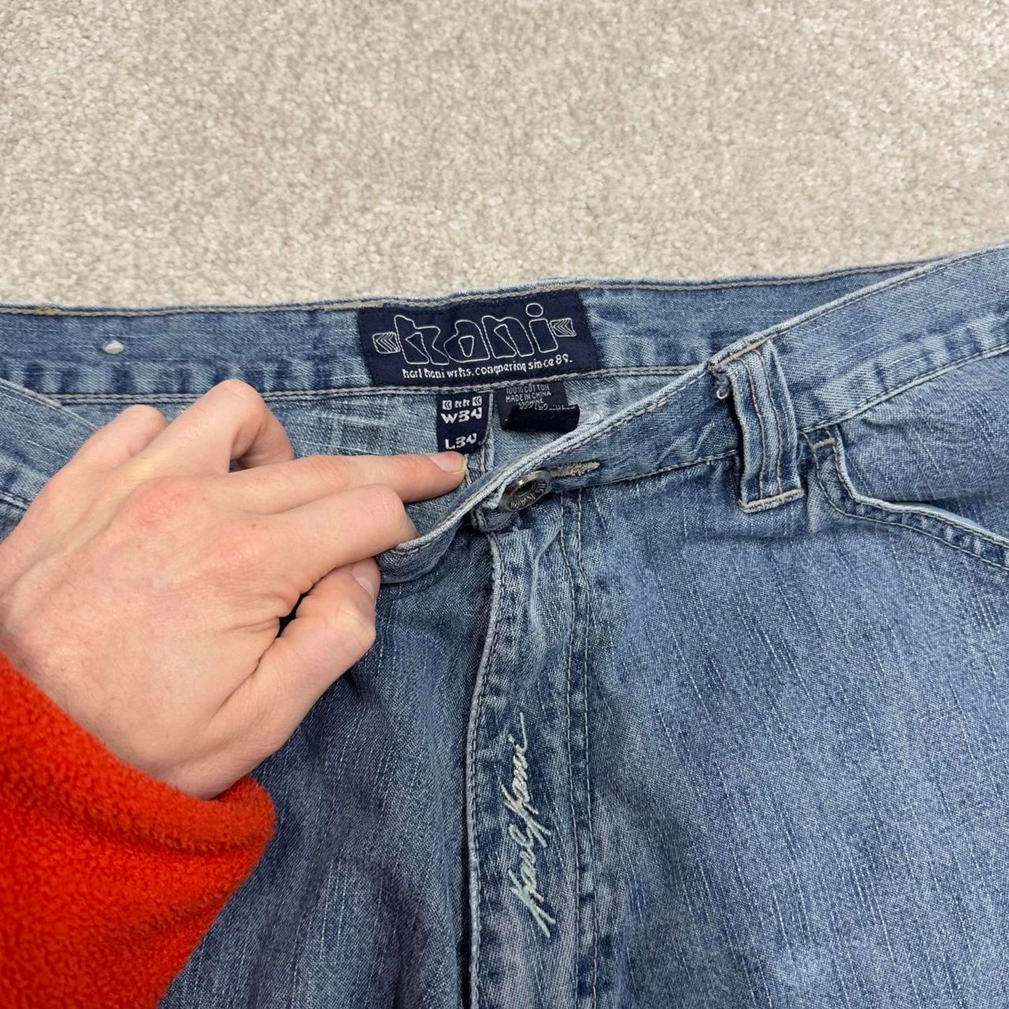 90s baggy Karl Kani jeans W40L32 wide leg blue denim y2k skate style hip hop pants