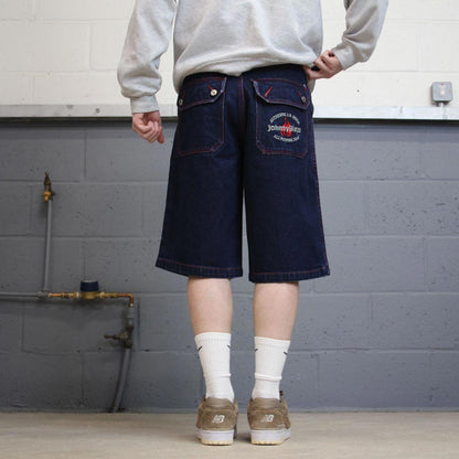 Y2k baggy Johnny Blaze denim shorts skater style blue Loose embroidered summer festival shorts