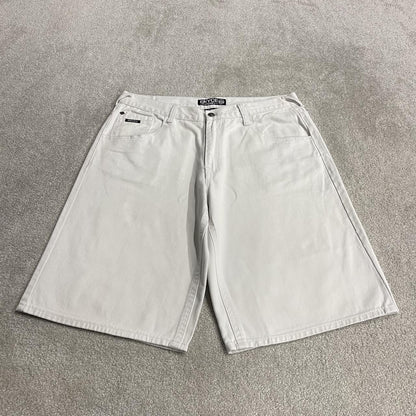 Enyce baggy denim shorts y2k white Long wide leg embroidered skater surf shorts