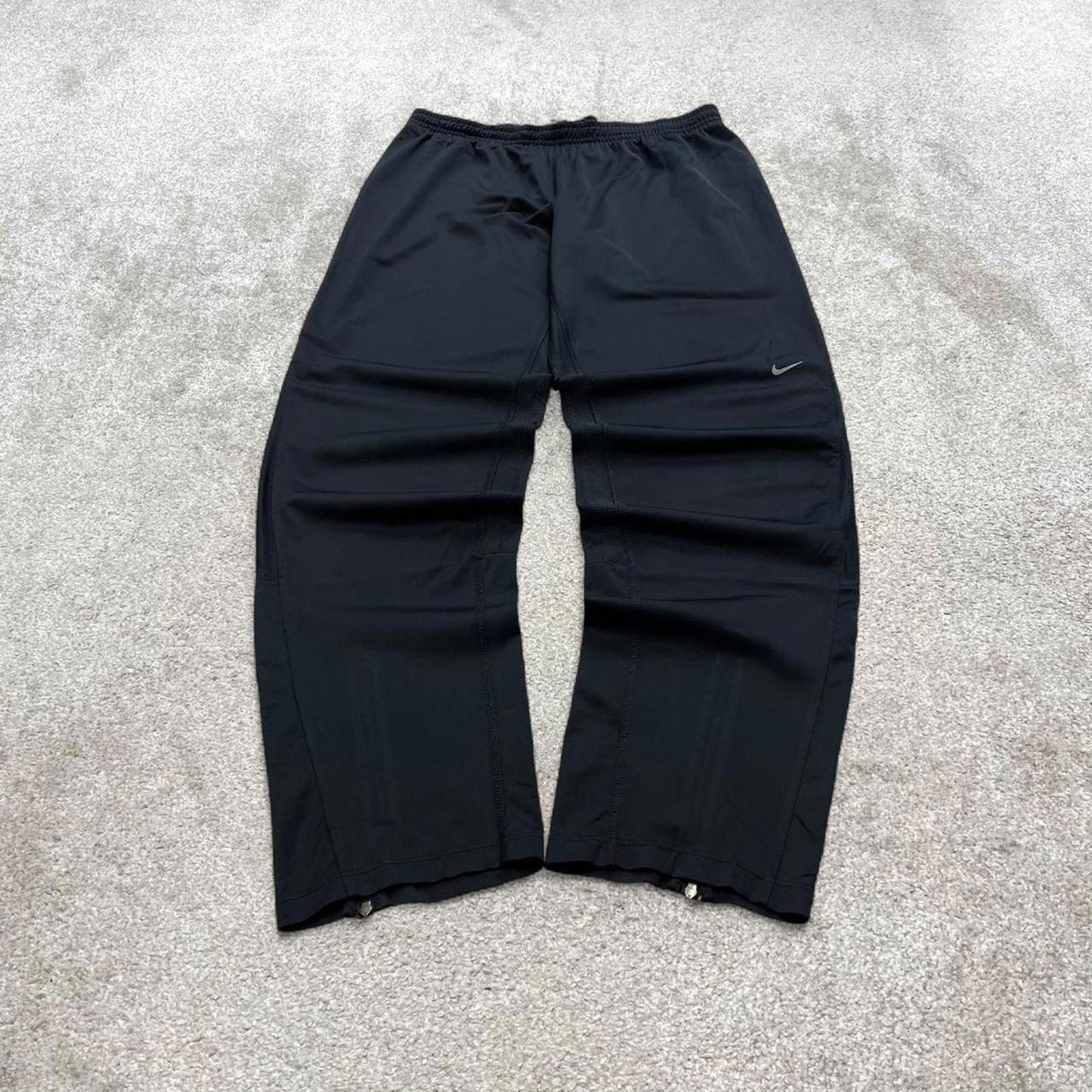 Black Nike Running trackies Medium y2k style joggers print Swoosh logo track pants