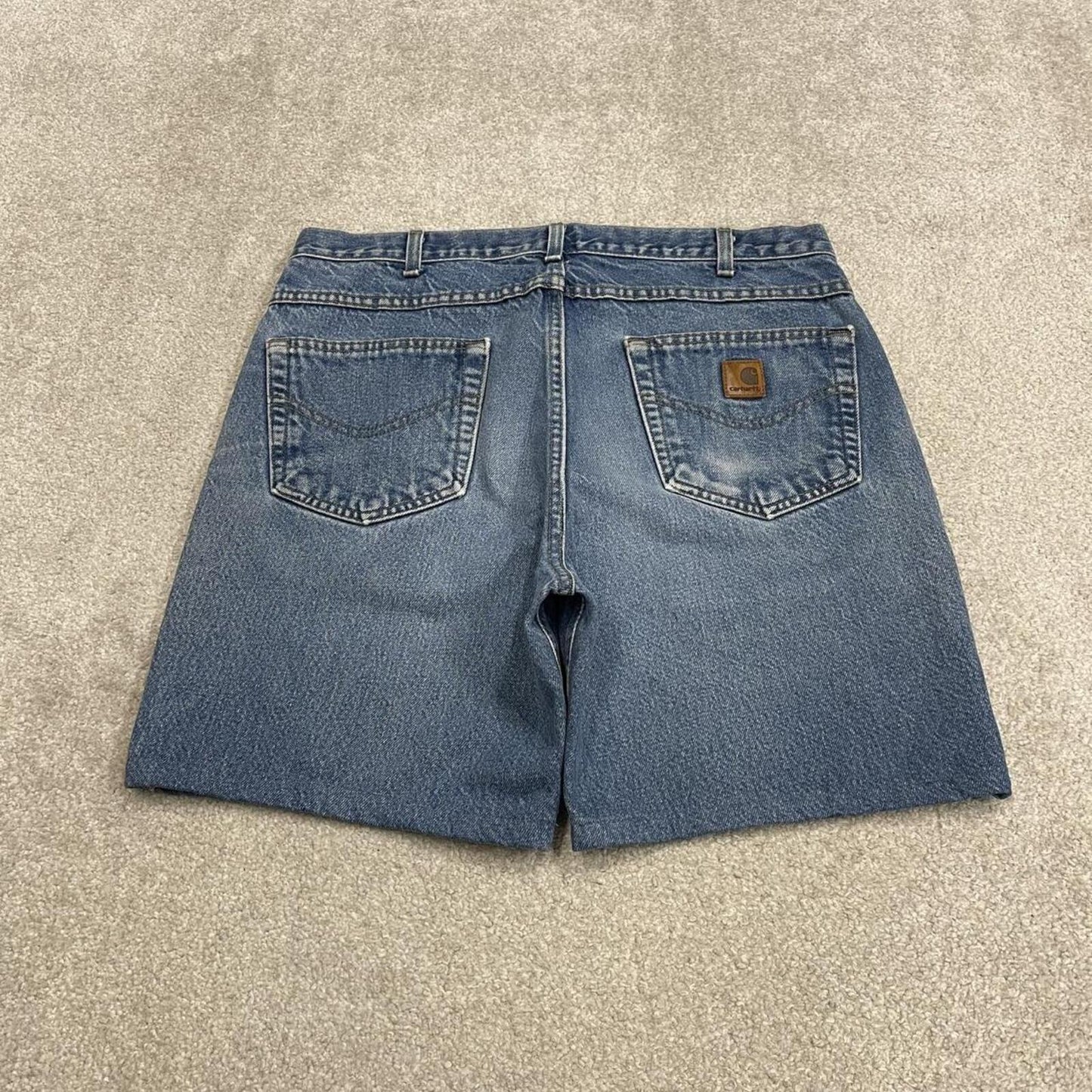 Carhartt denim shorts y2k faded blue Loose skater style work jorts