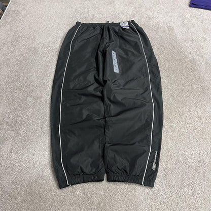 Y2K baggy Reebok tracksuit bottoms black L Wide leg lined casual embroidered side stripe track pants