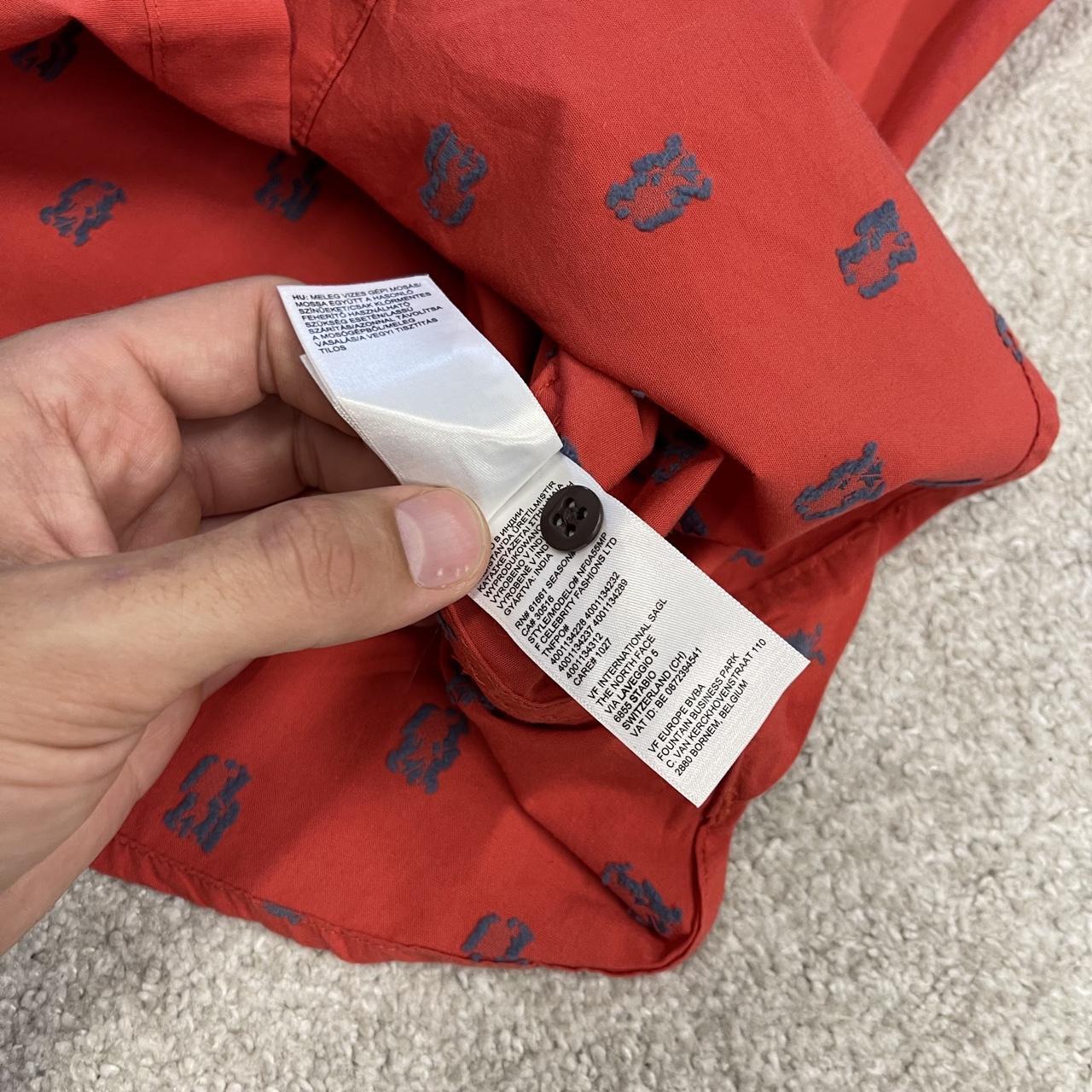 North Face funky pattern short sleeve shirt red TNF surf style summer festival shirt