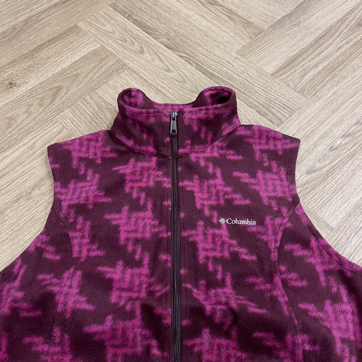Y2K Colombia patterned fleece gilet Women's pink full zip autumn sleeveless fleece