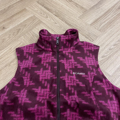 Y2K Colombia patterned fleece gilet Women's pink full zip autumn sleeveless fleece