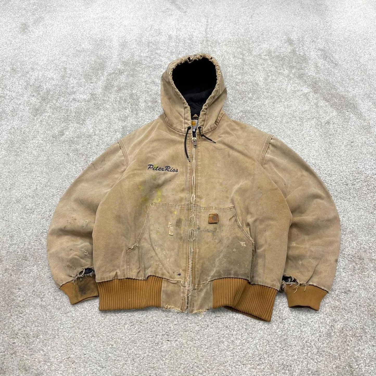 Vintage Carhartt hooded active jacket XL tan brown canvas 90s style skater bomber workwear