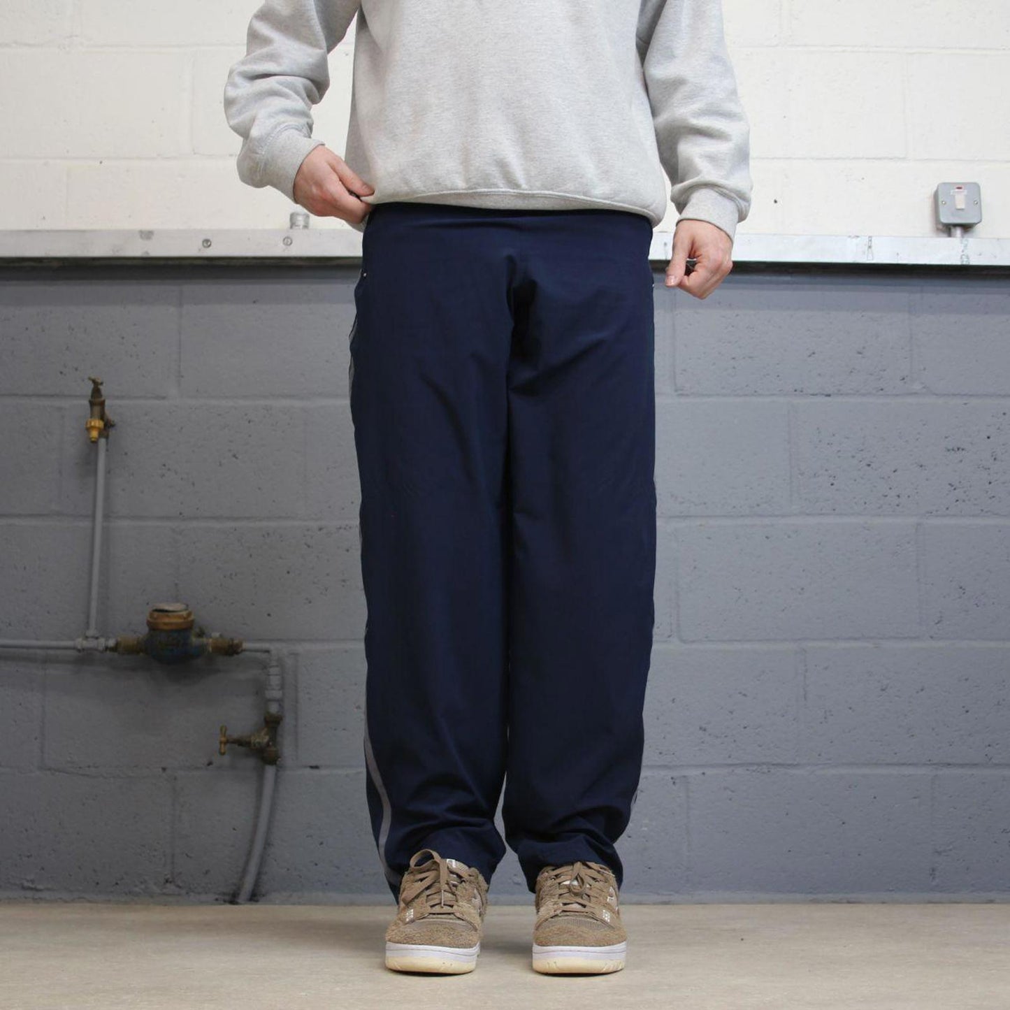 Nike Trackies S navy y2k 00s style dri-fit joggers print logo zip ankles