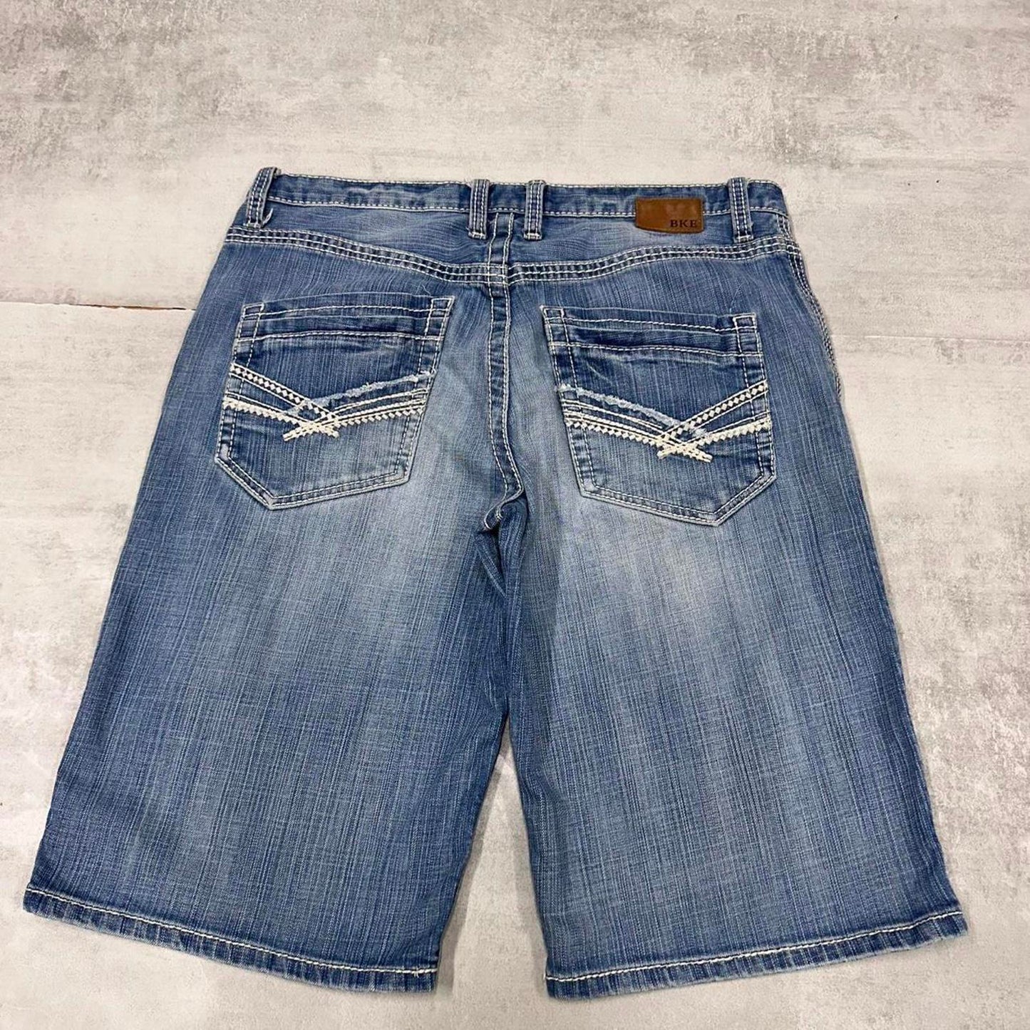Mens Loose BKE jorts W36 loose denim y2k shorts embroidered design