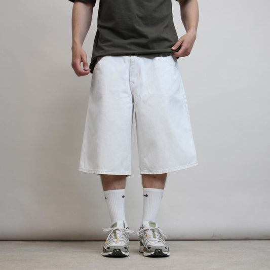 Baggy Enyce denim shorts W38 long wide leg skater style pocket flaps embroidered design