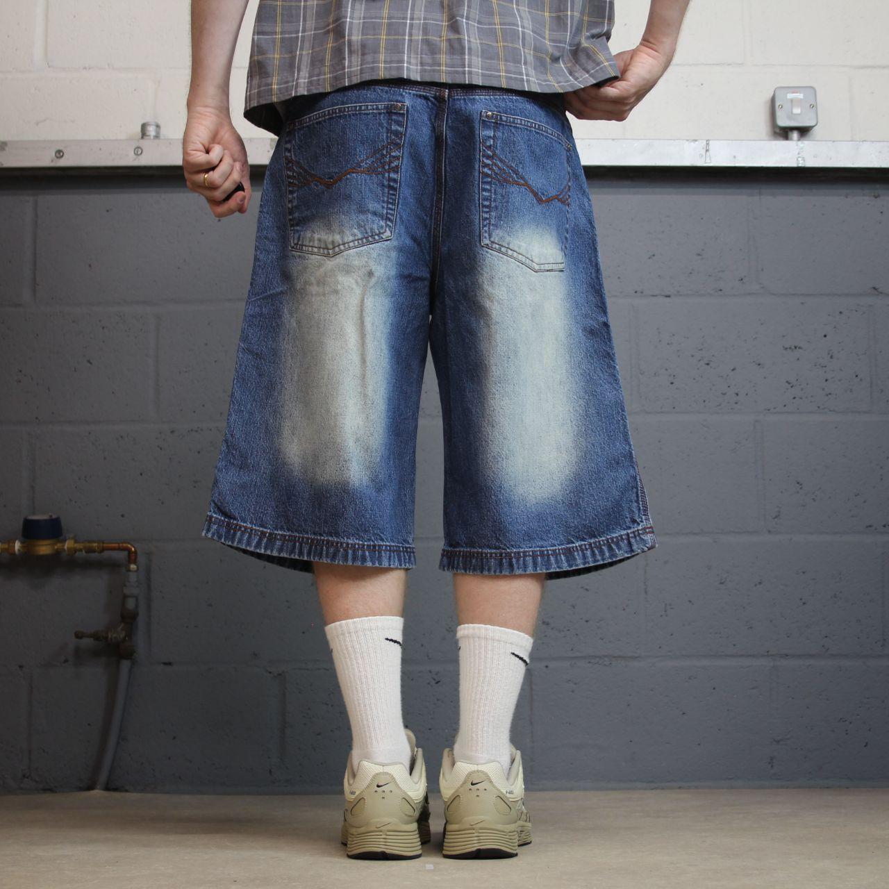 Jordan Craig long baggy denim shorts y2k blue Loose fit surf style summer festival jorts