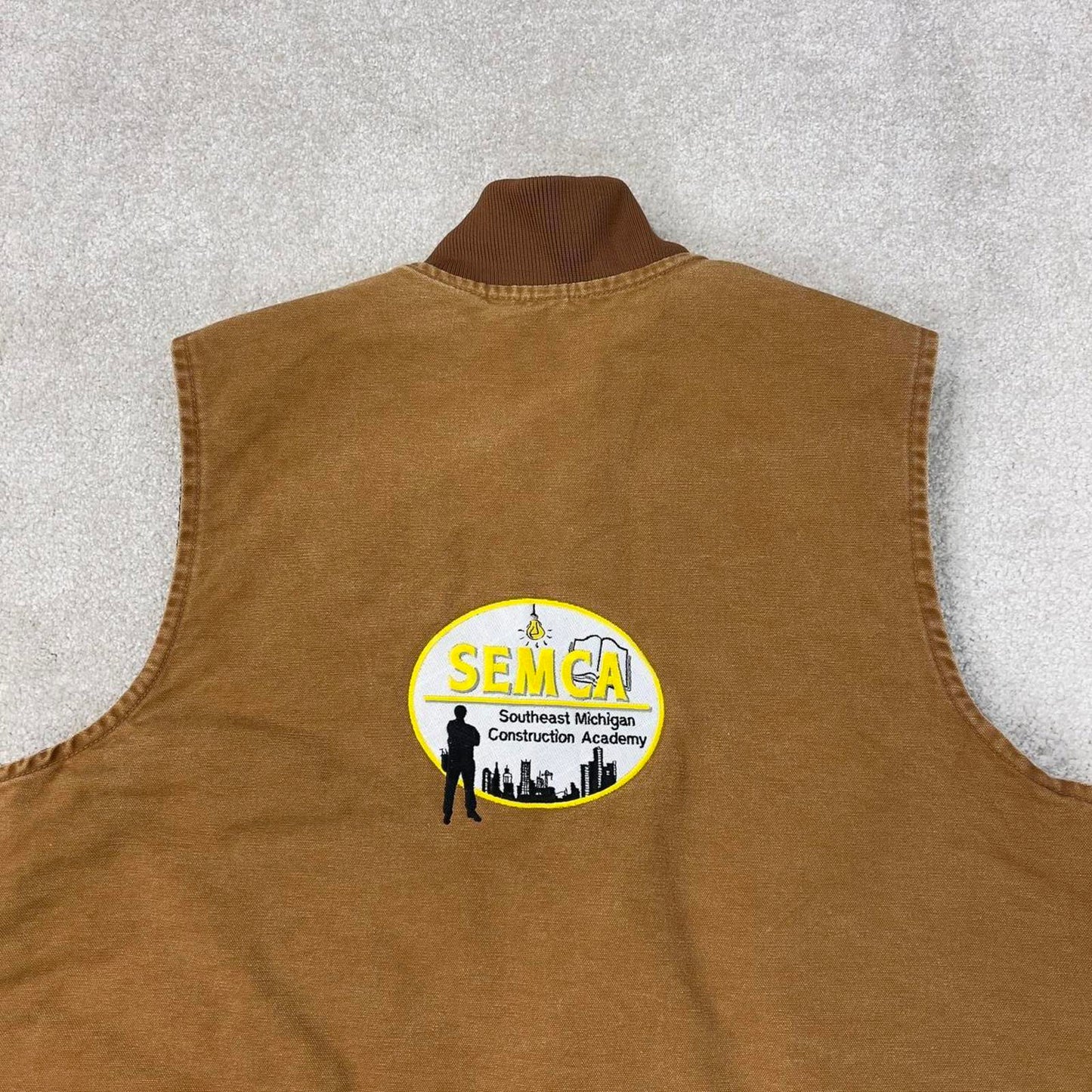 Tan Carhartt gilet XL thick canvas padded body warmer vest embroidered design American