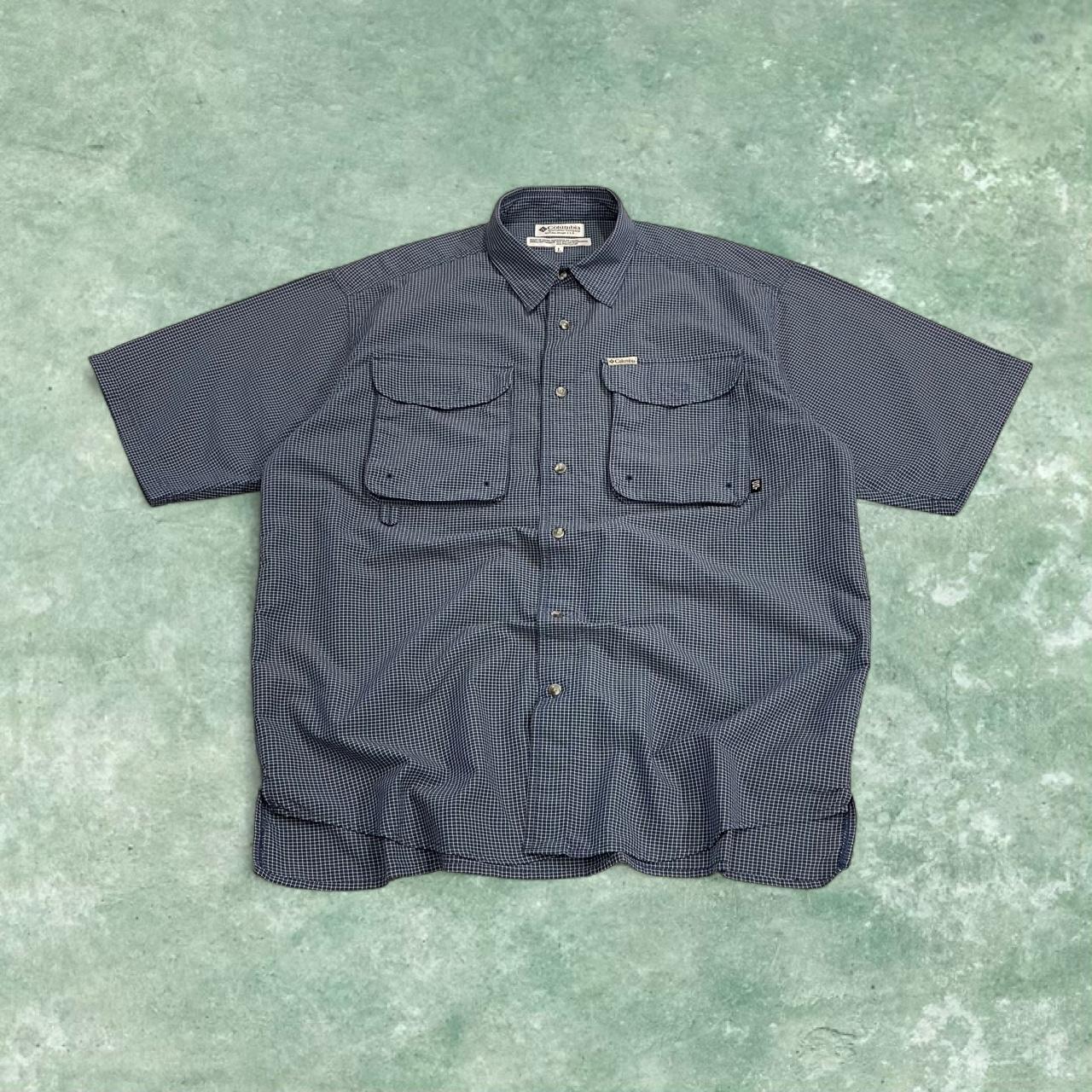 Columbia checkered short sleeve shirt boxy navy Surf style check shirt technical safari summer