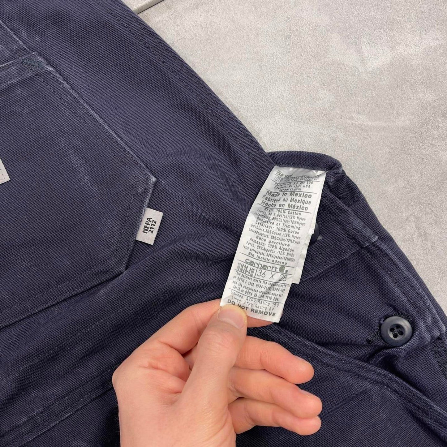 Carhartt FR overalls W36 L28 navy baggy canvas padded carpenter dungarees