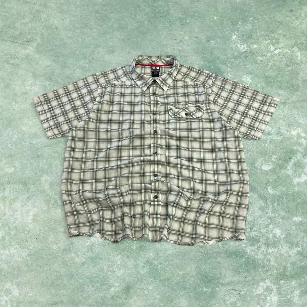 North Face checkered short sleeve shirt y2k green TNF surf style check shirt button summer