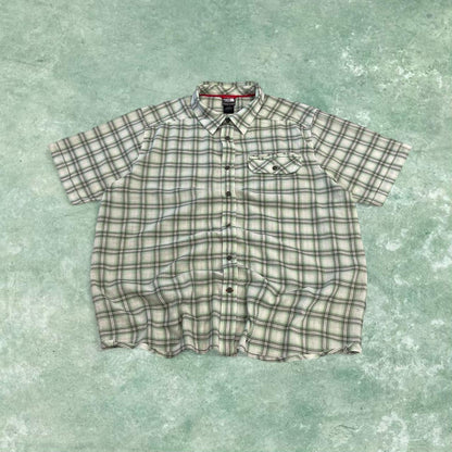 North Face checkered short sleeve shirt y2k green TNF surf style check shirt button summer