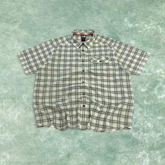 North Face checkered short sleeve shirt y2k green TNF surf style check shirt button summer