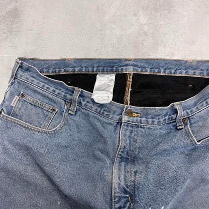 Mens Carhartt jeans W42 L30 blue denim fleeced lined 90s style skater work jeans