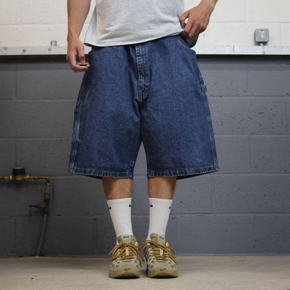 Wrangler baggy carpenter shorts blue Loose leg workwear skater style jorts