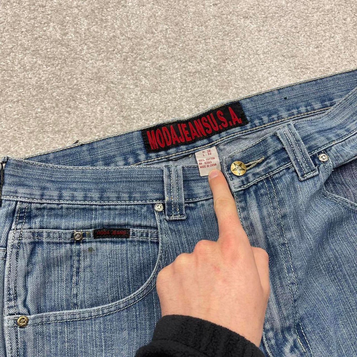 Y2K baggy jeans wide leg pants blue Loose skater style baggy fit MODA Jeans