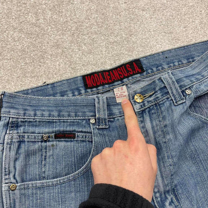 Y2K baggy jeans wide leg pants blue Loose skater style baggy fit MODA Jeans