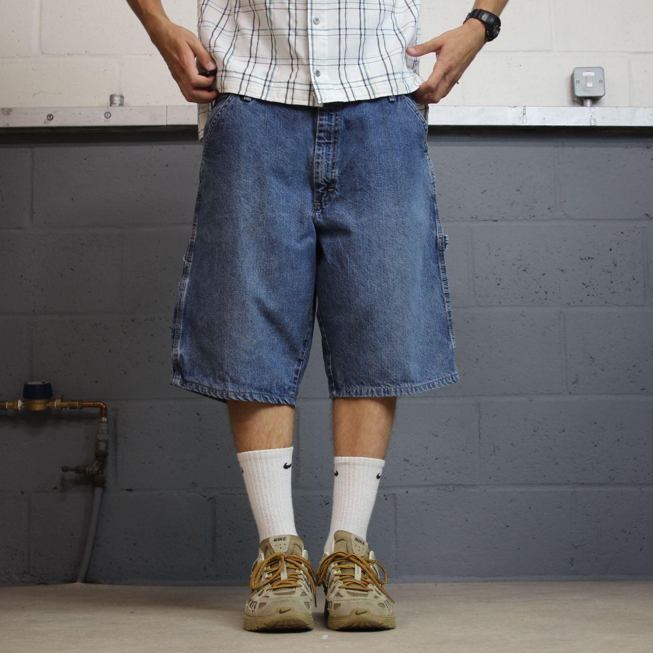 Wrangler baggy carpenter shorts Y2K blue Loose fit long denim cargo jorts summer
