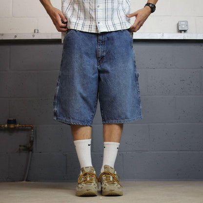 Wrangler baggy carpenter shorts Y2K blue Loose fit long denim cargo jorts summer
